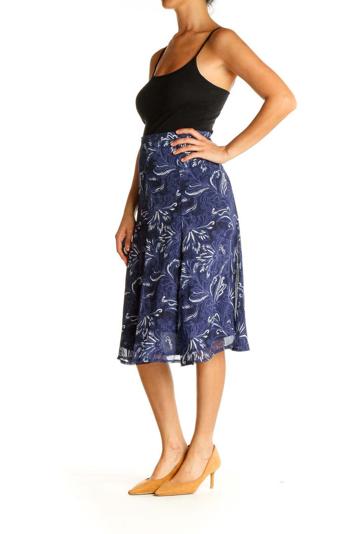 Blue Printed Casual A-Line Skirt