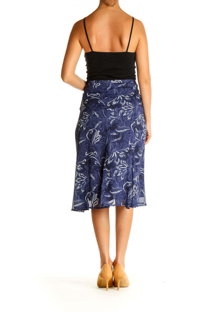 Blue Printed Casual A-Line Skirt