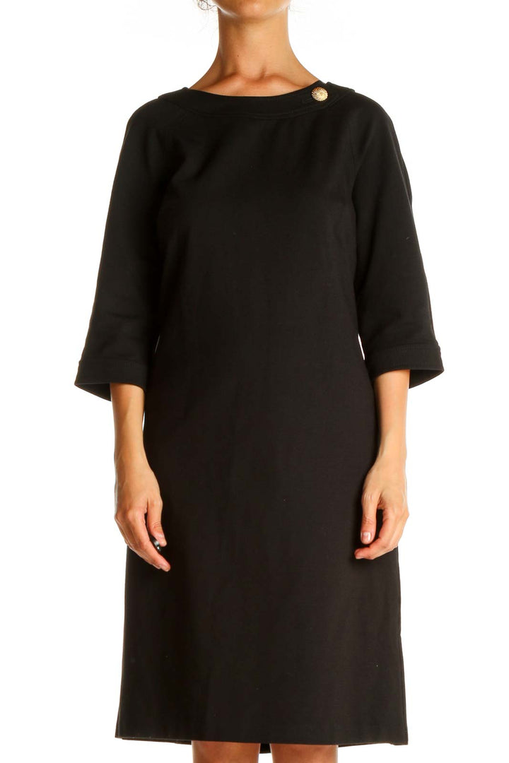 Black Solid Work Shift Dress