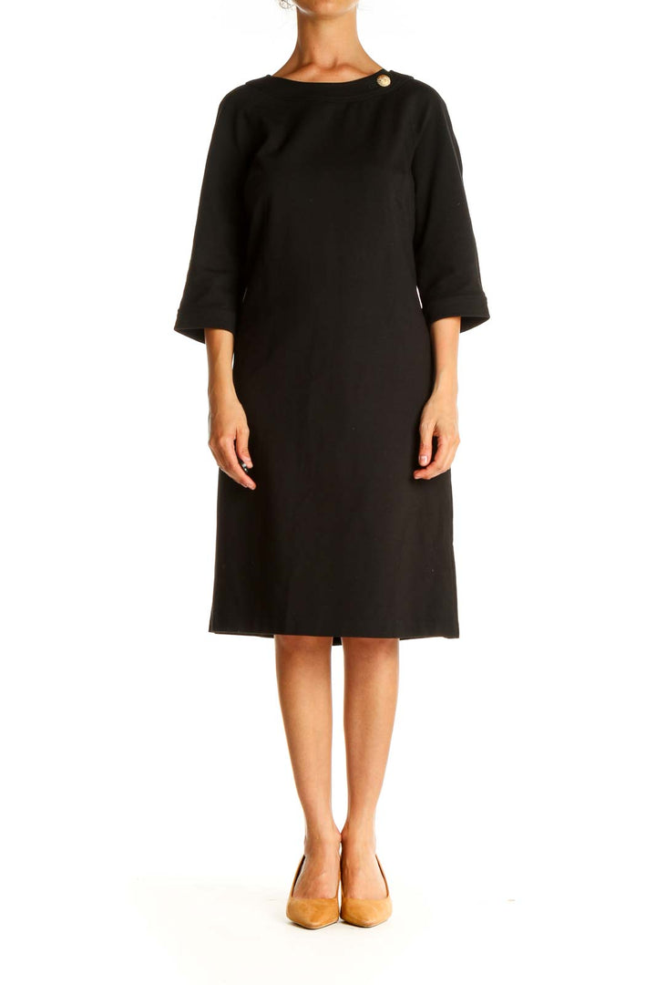 Black Solid Work Shift Dress