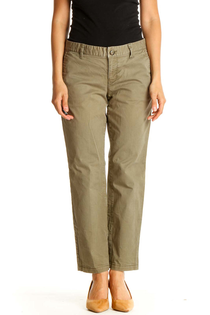 Green Solid All Day Wear Trousers