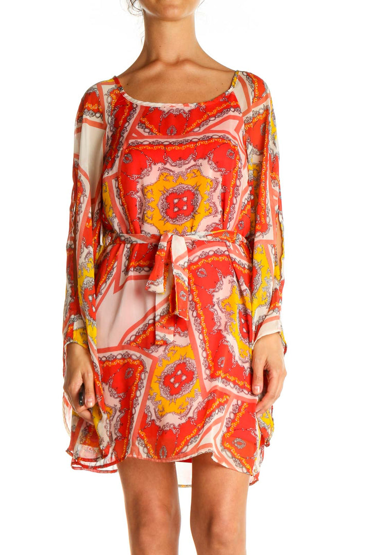 Red Graphic Print Bohemian Shift Dress