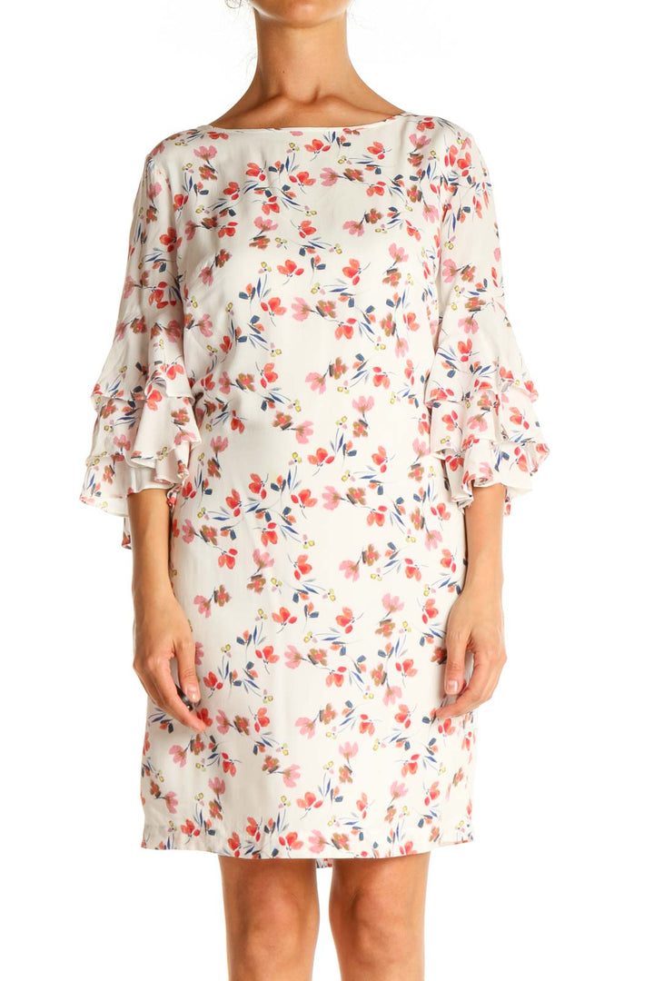 White Floral Print Day A-Line Dress