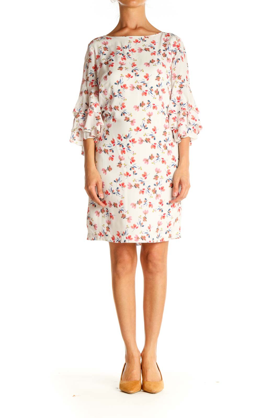 White Floral Print Day A-Line Dress