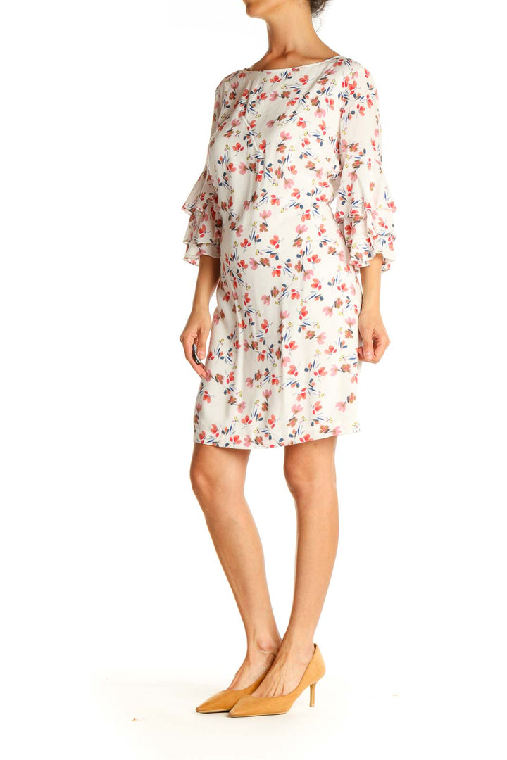 White Floral Print Day A-Line Dress