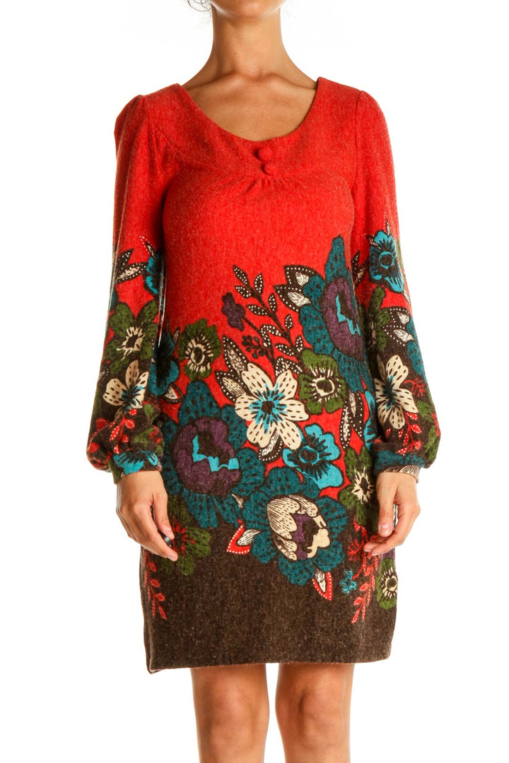 Red Floral Print Day Sheath Dress