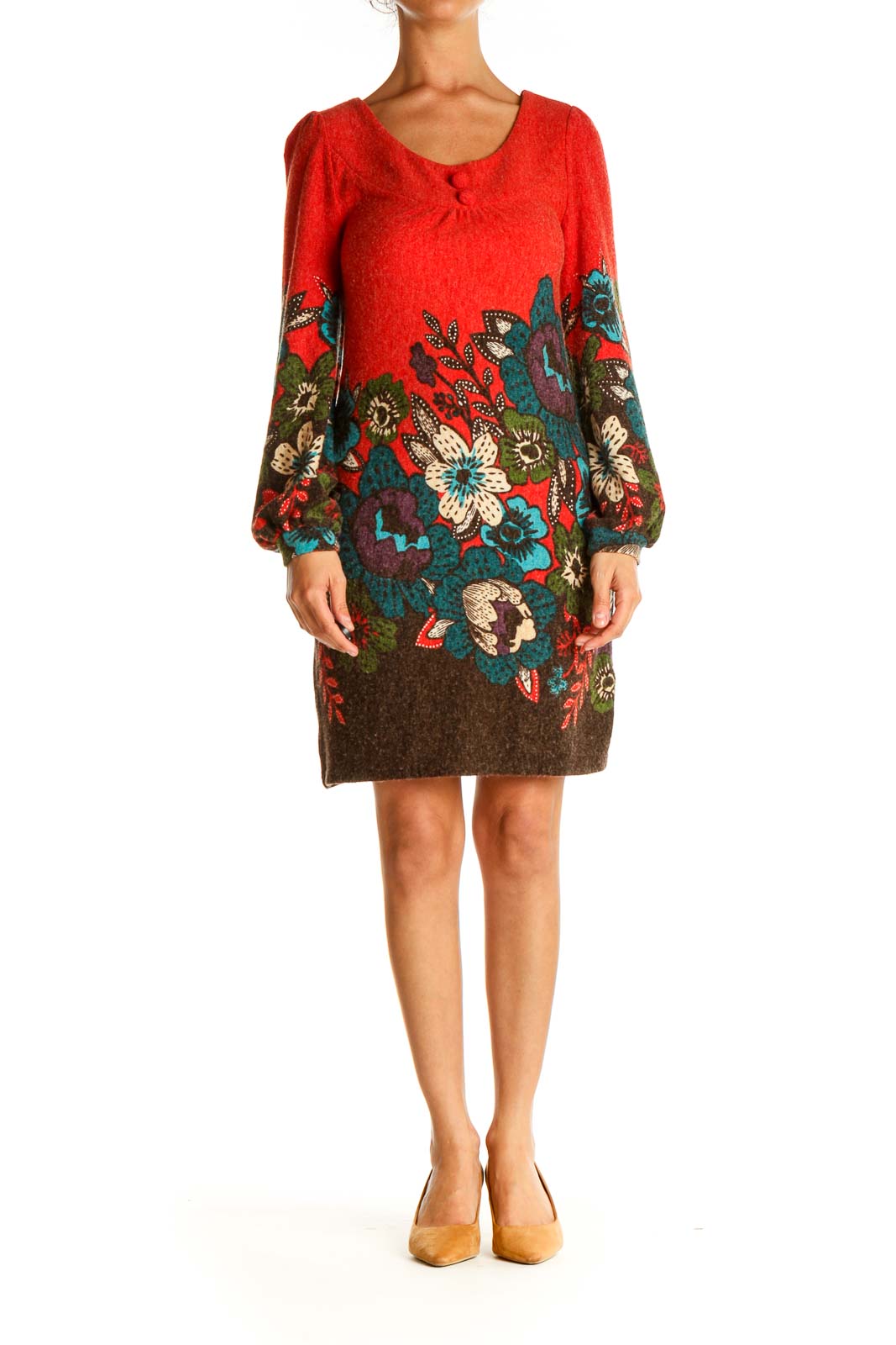 Red Floral Print Day Sheath Dress