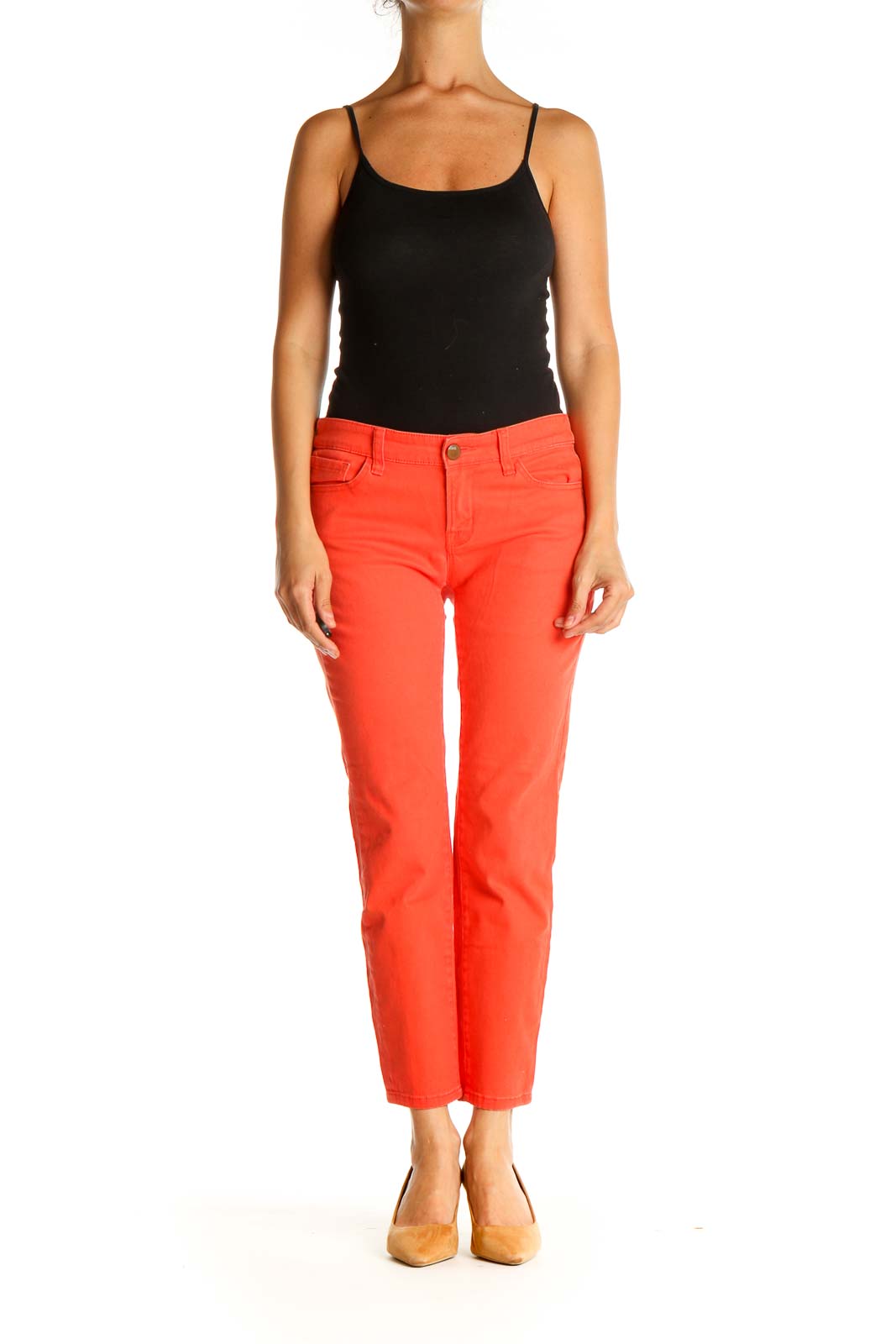 Red Solid Casual Capri Pants