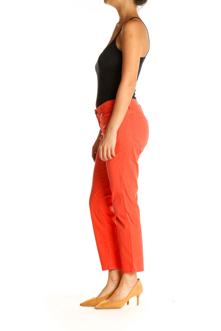 Red Solid Casual Capri Pants