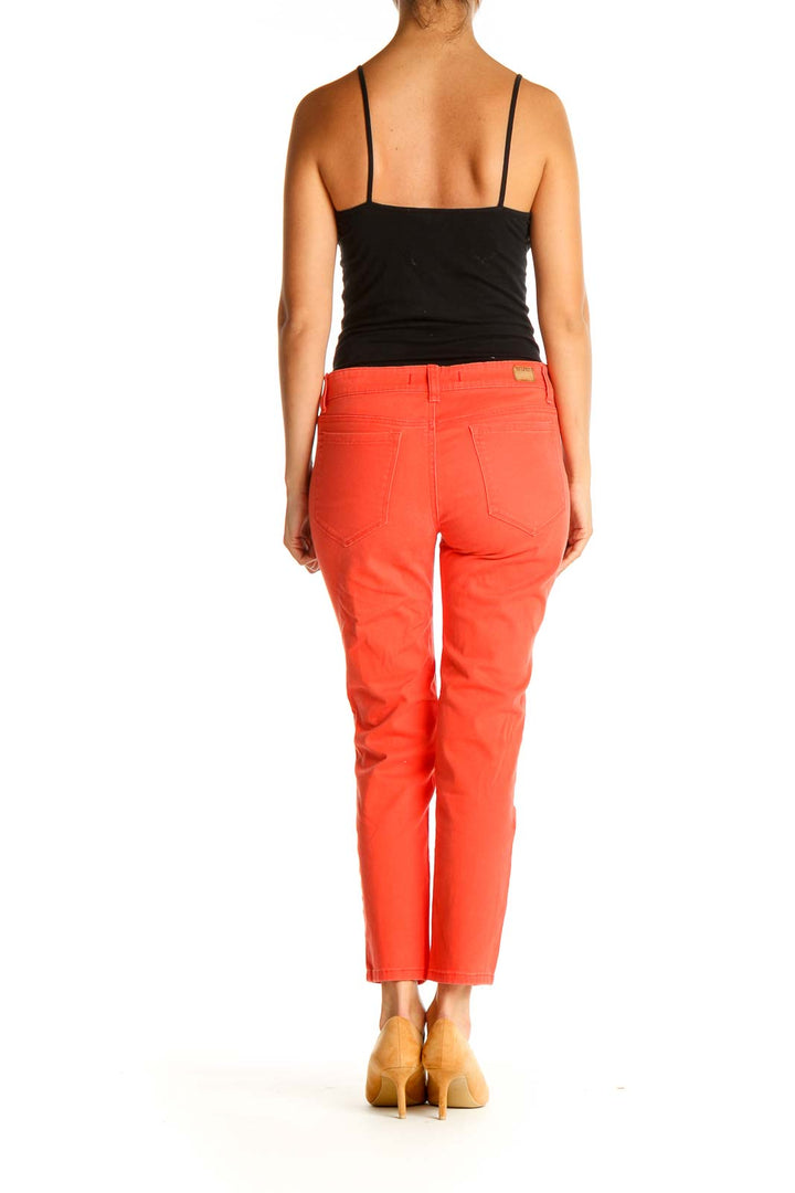 Red Solid Casual Capri Pants