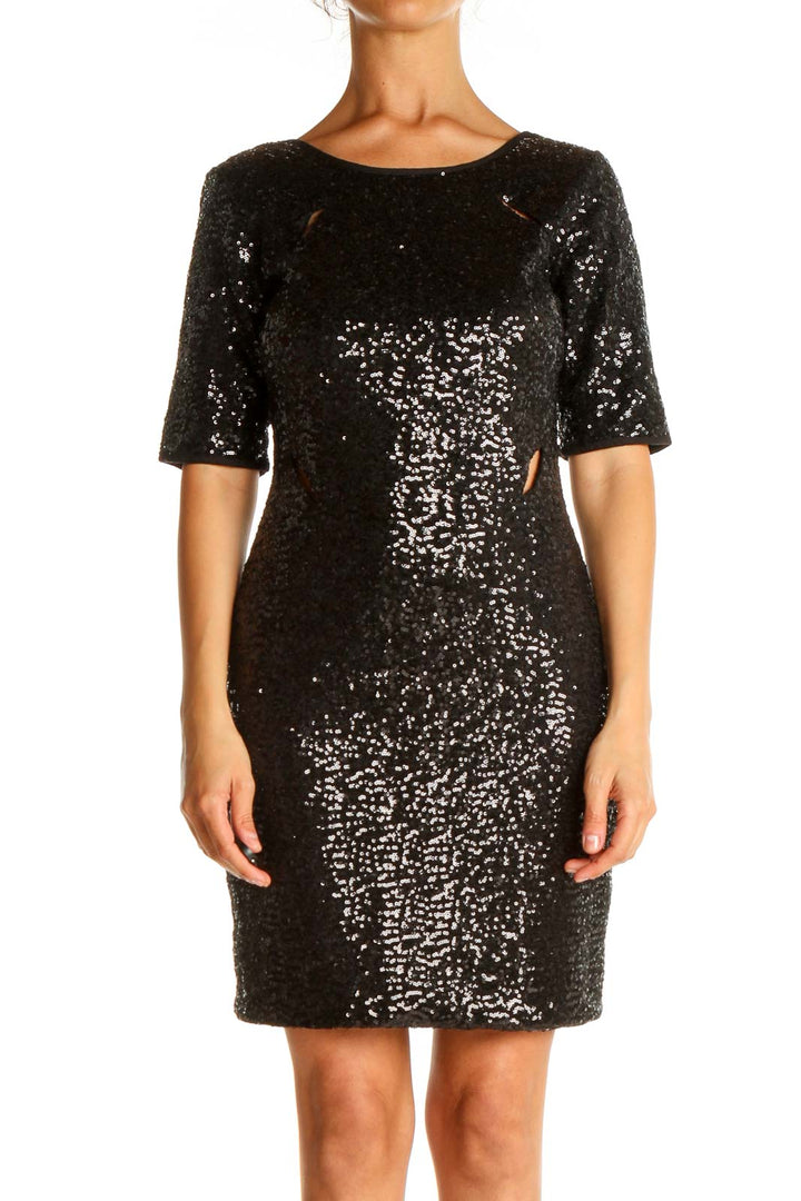 Black Sequin Cocktail Sheath Dress