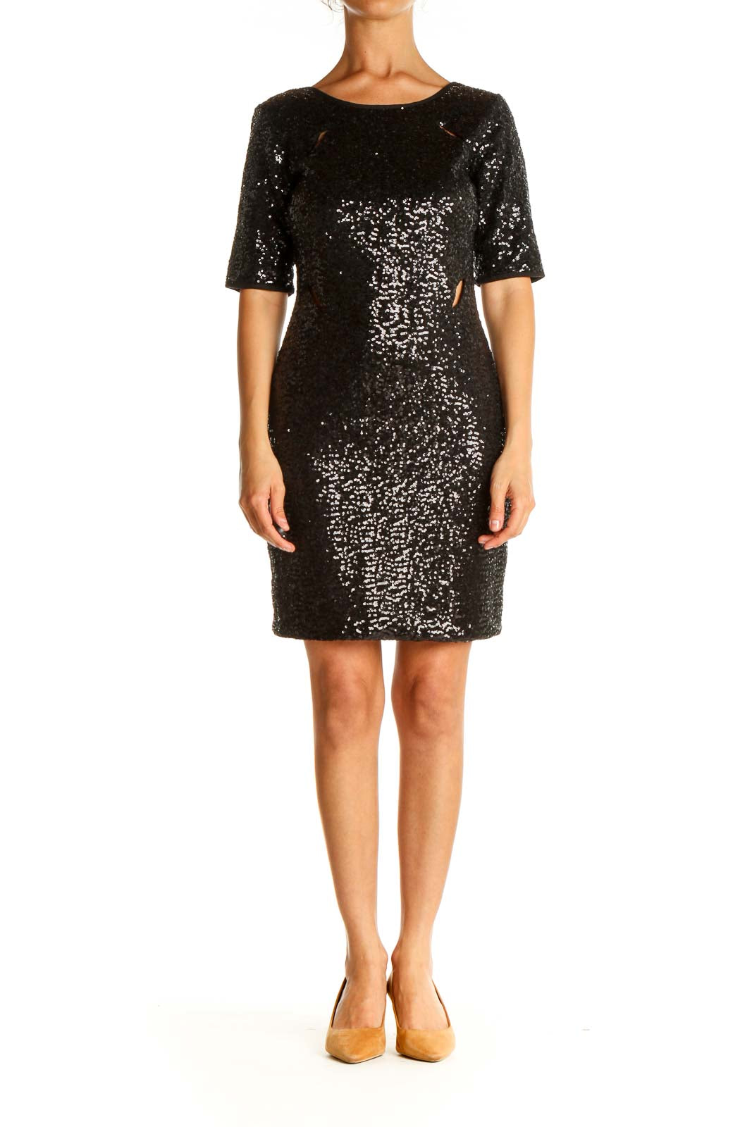 Black Sequin Cocktail Sheath Dress