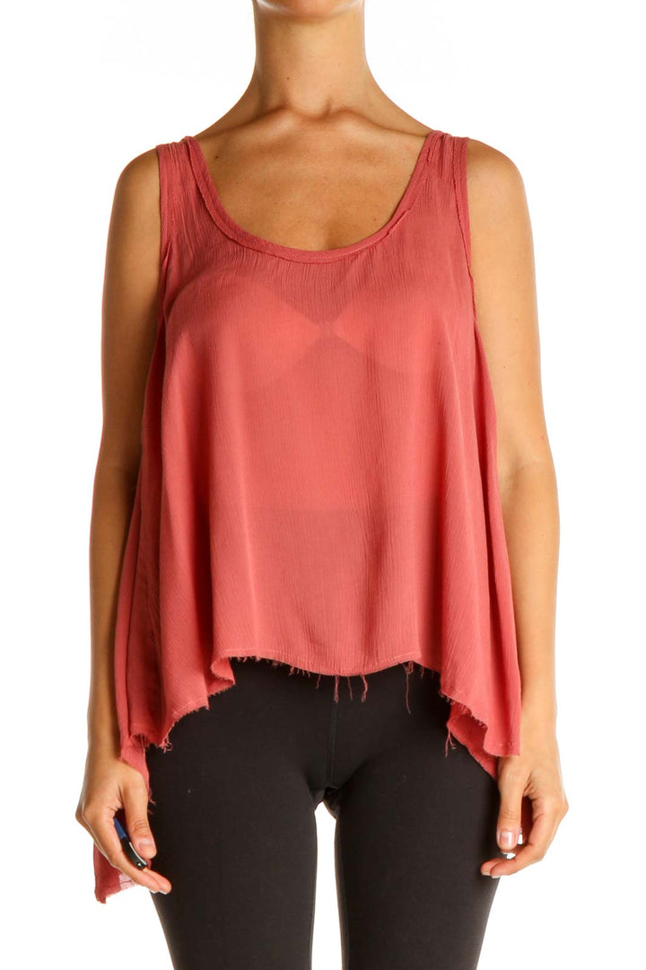 Pink Solid Bohemian Tank Top