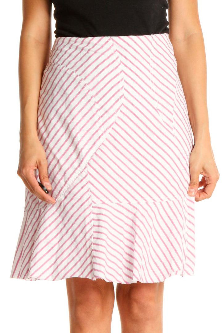 White Striped Brunch A-Line Skirt