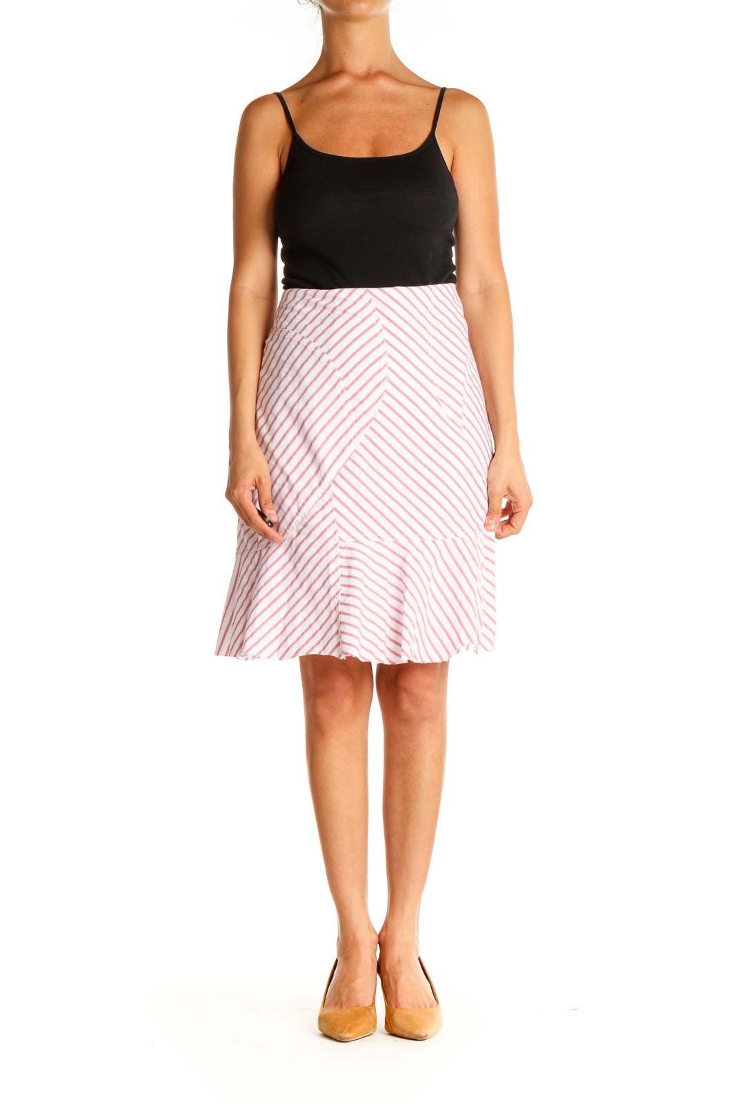 White Striped Brunch A-Line Skirt