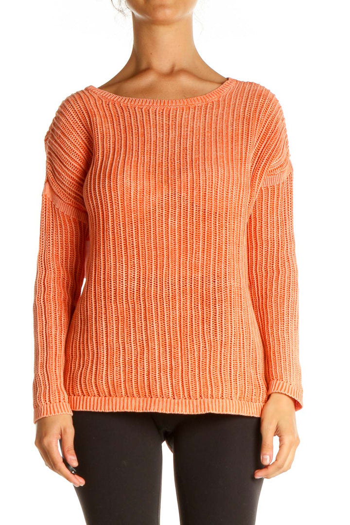 Orange Textured Casual Sweater