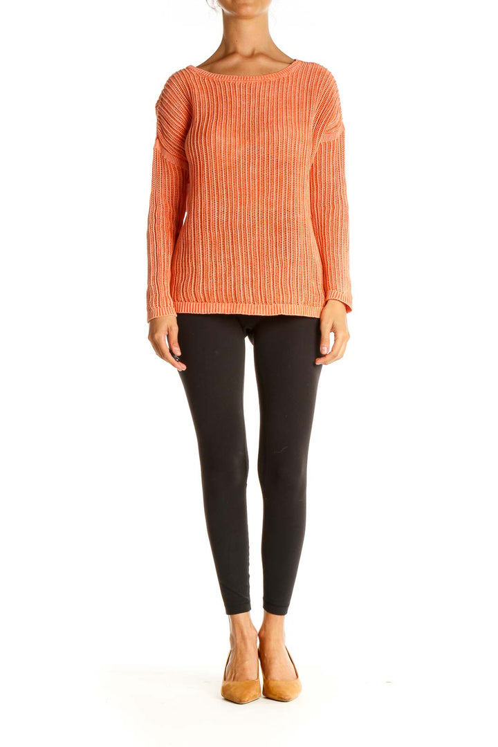 Orange Textured Casual Sweater