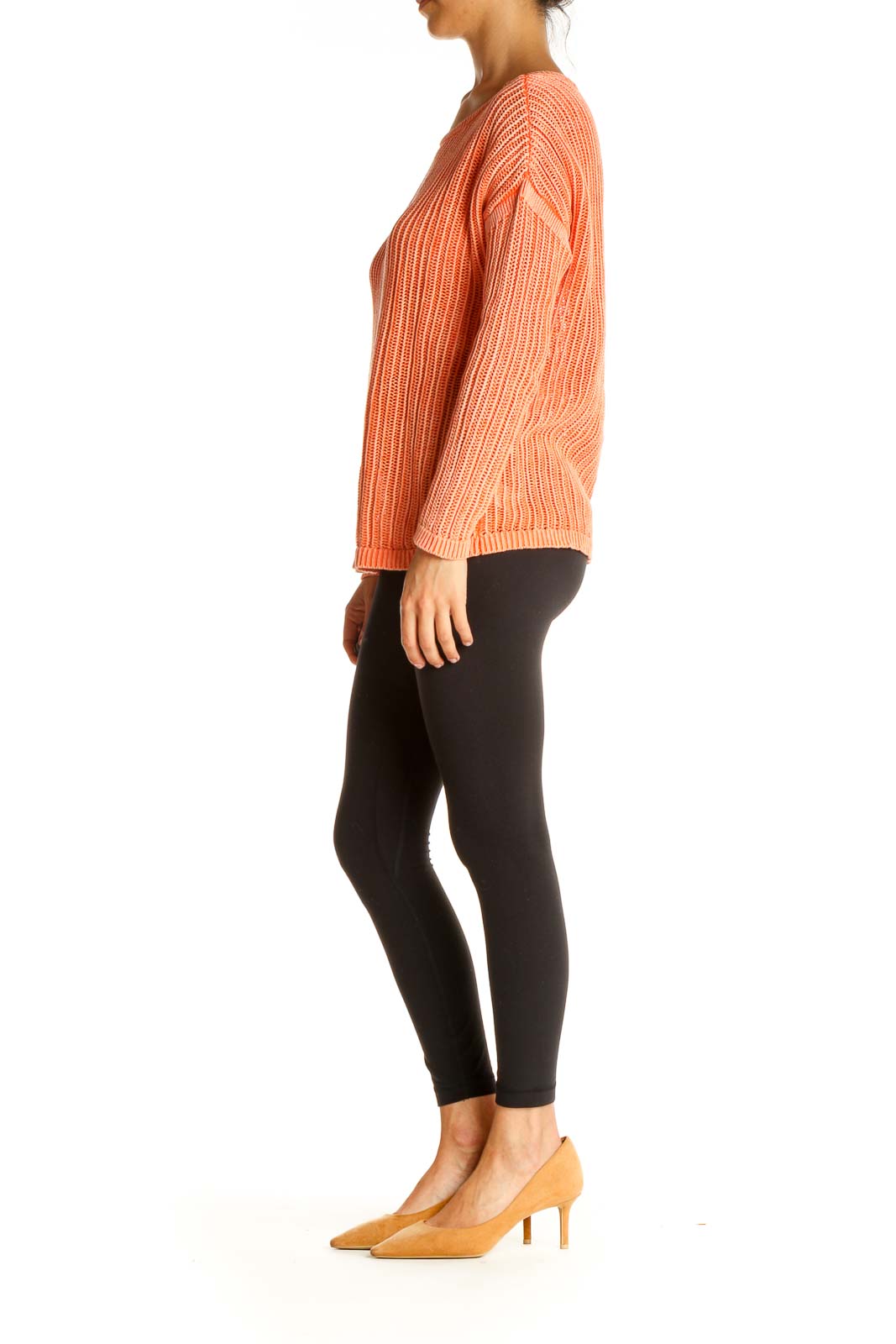 Orange Textured Casual Sweater