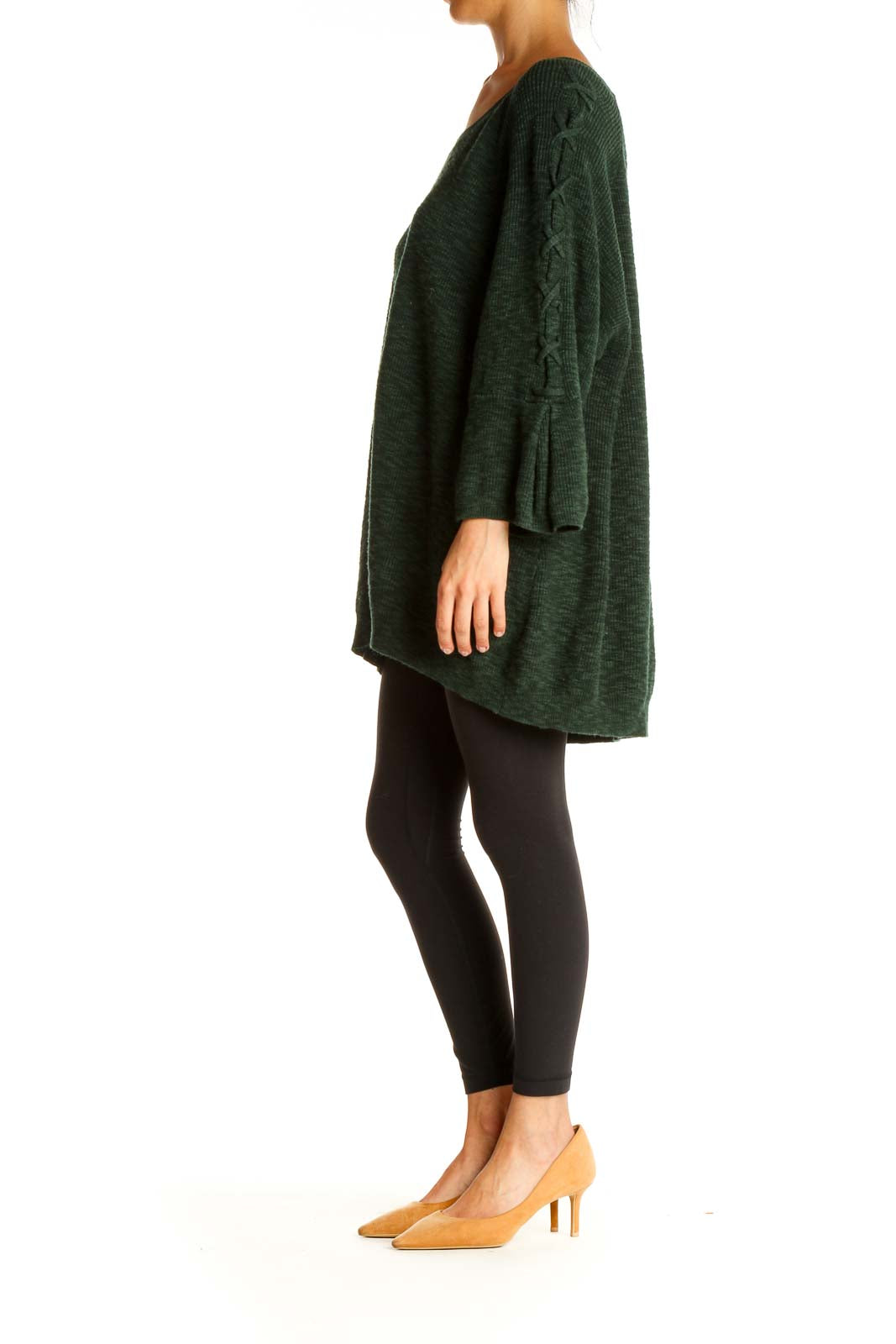 Green Textured All Day Wear Sweater