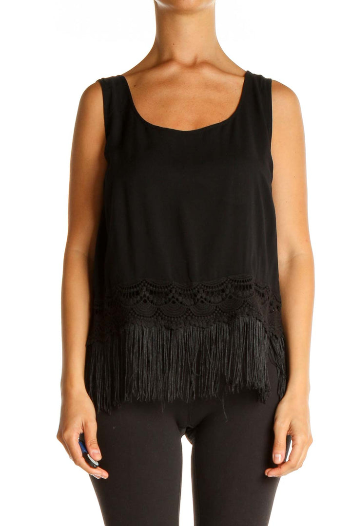 Black Solid Bohemian Tank Top