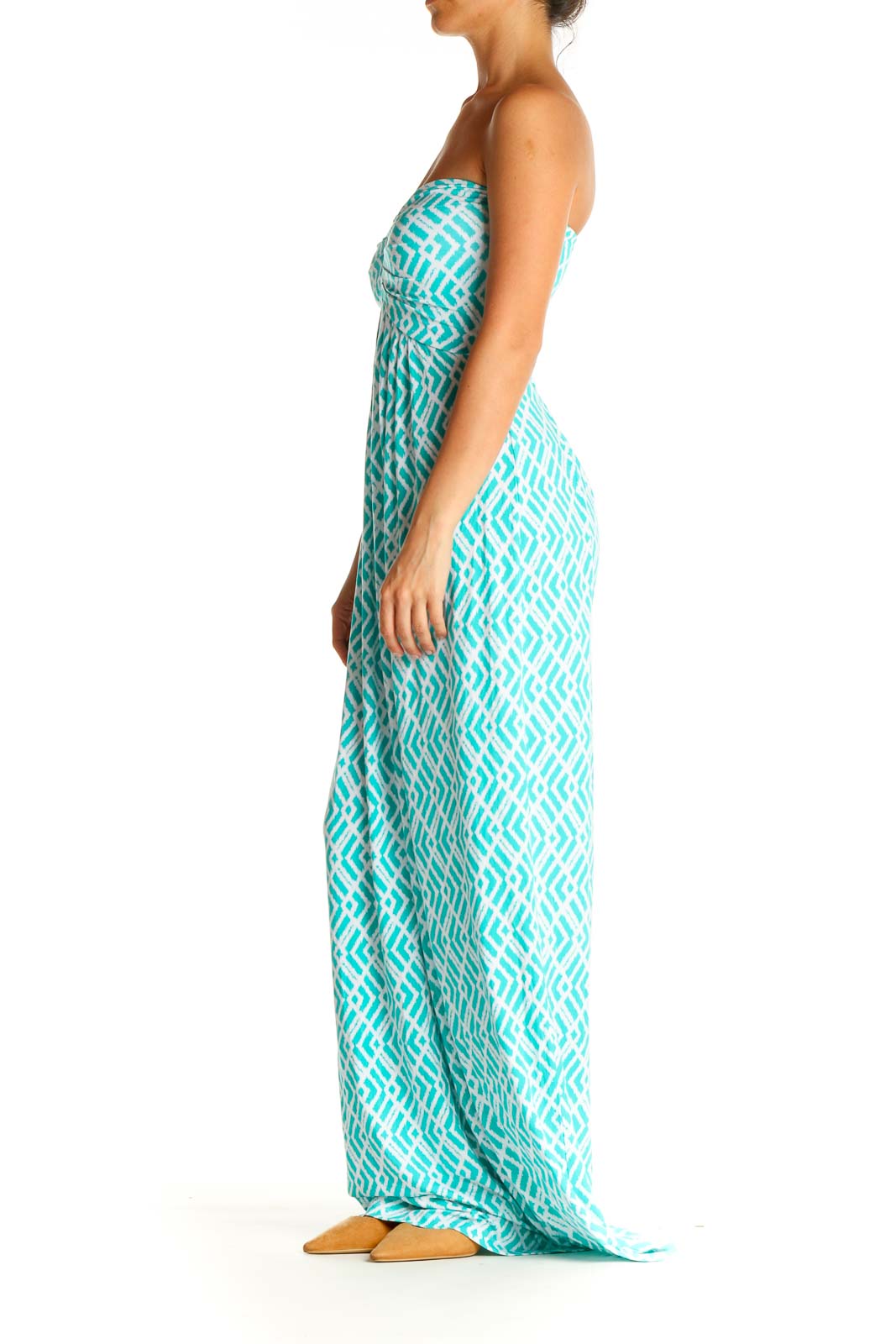 Blue Geometric Print Casual Column Dress