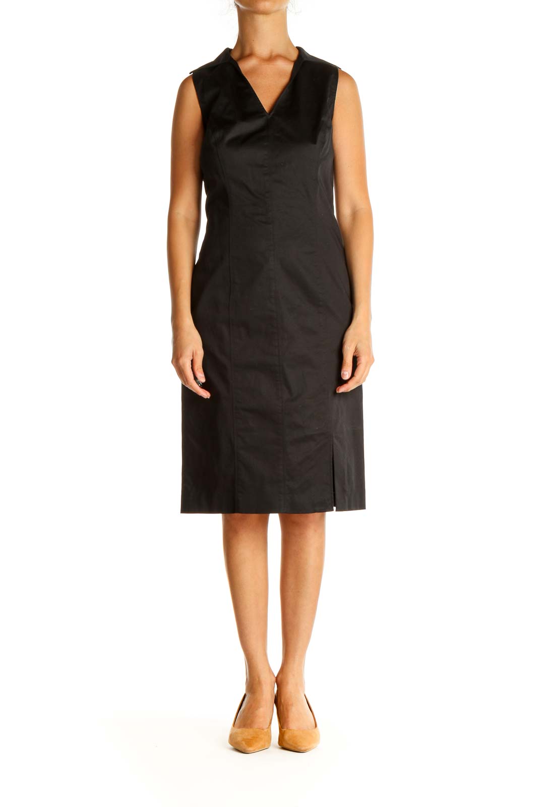 Black Solid Work Sheath Dress