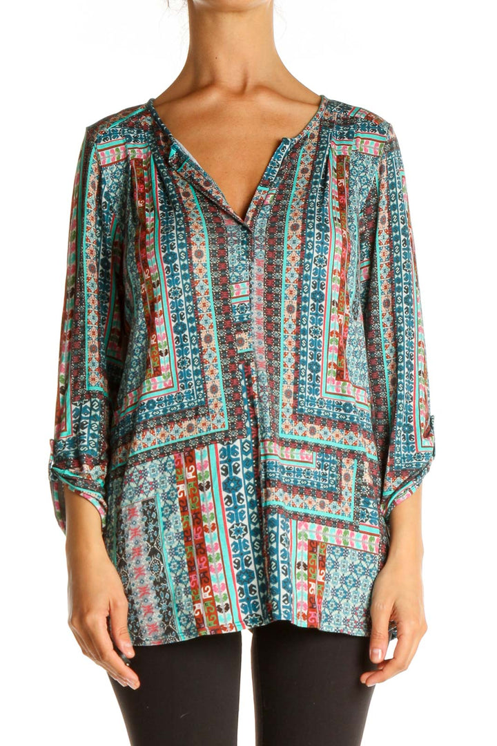 Blue Printed Bohemian Blouse