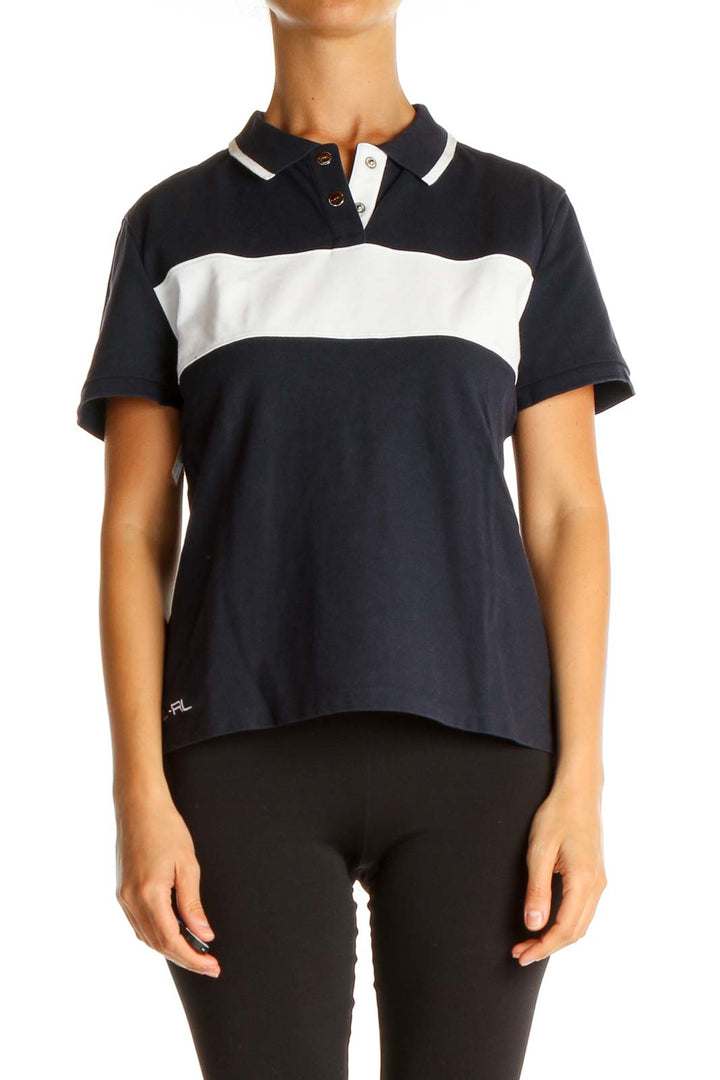 Blue Colorblock Casual Polo Shirt