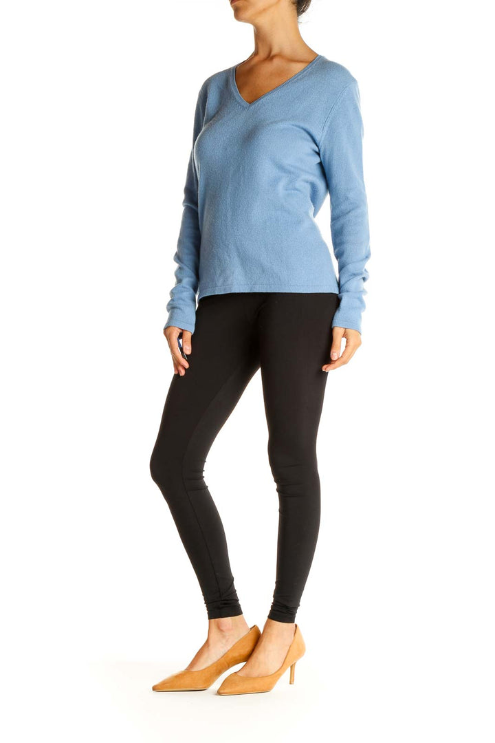 Blue Solid Classic Sweater