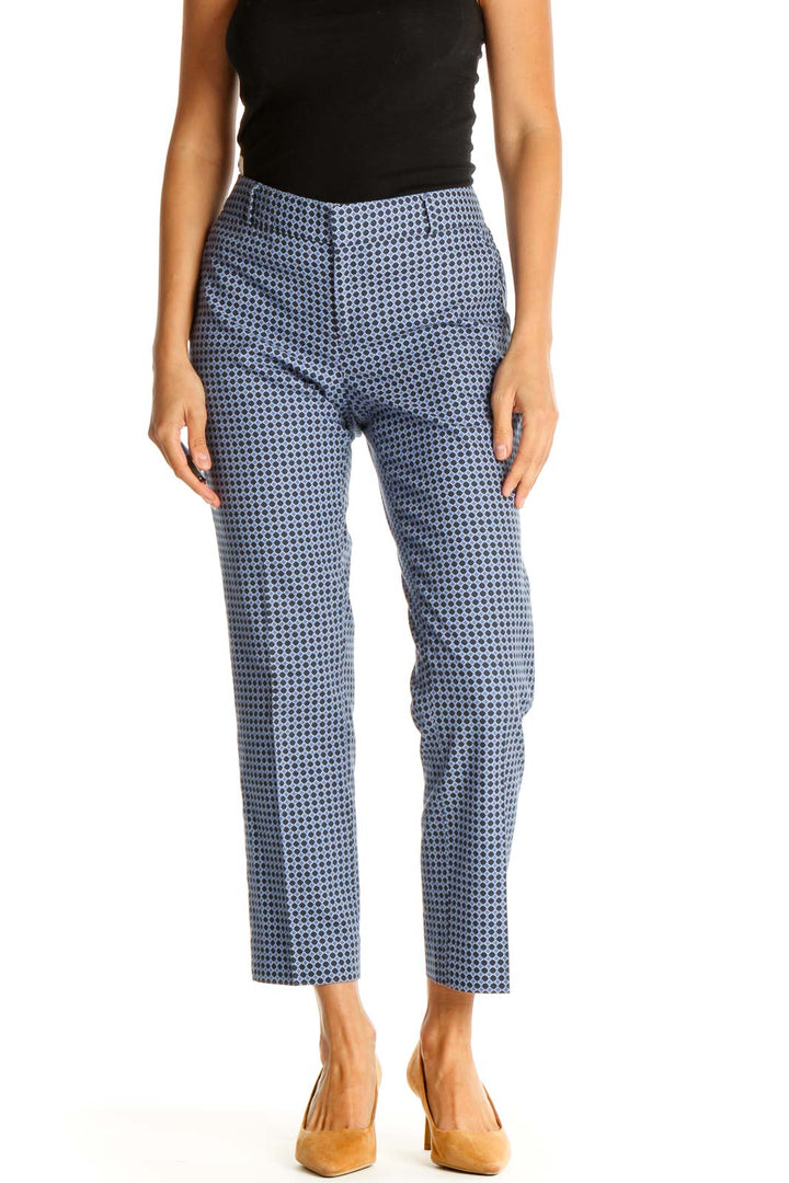 Purple Geometric Print Cropped Trousers