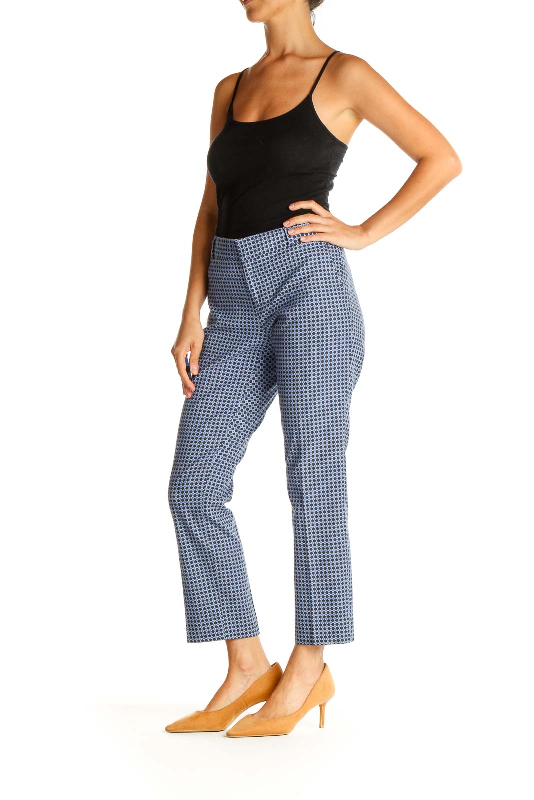 Purple Geometric Print Cropped Trousers