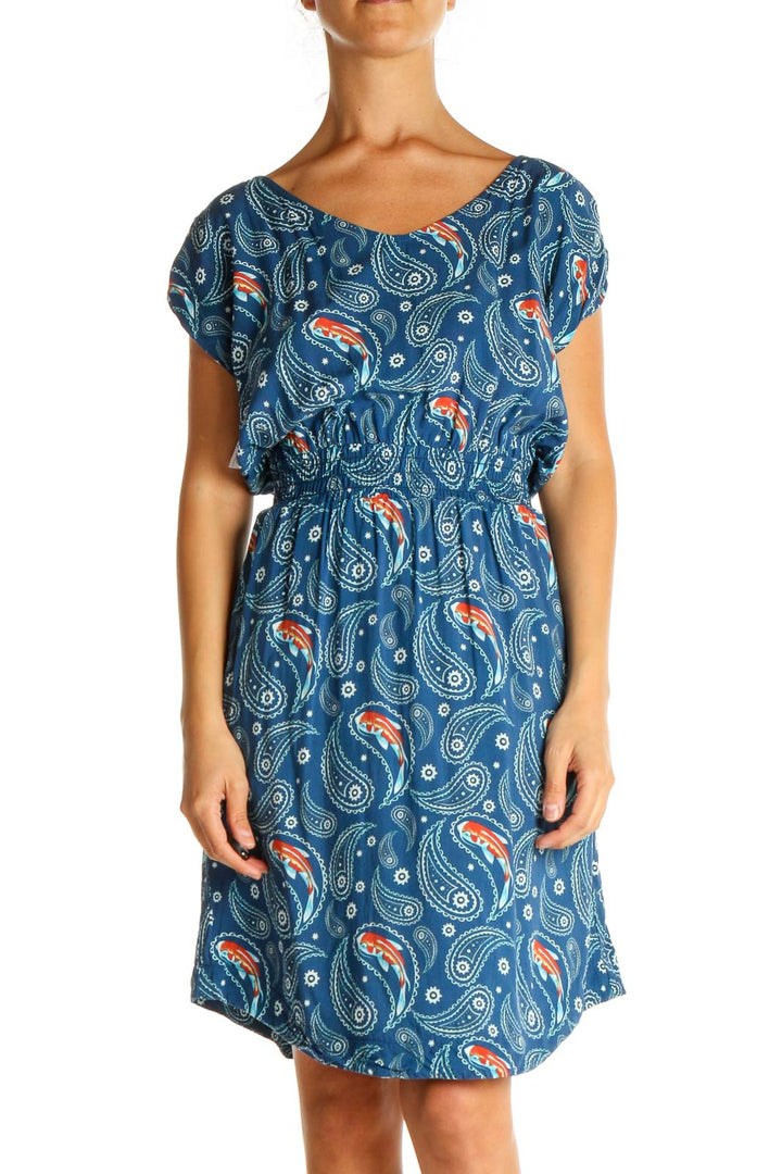 Blue Paisley Casual Fit & Flare Dress