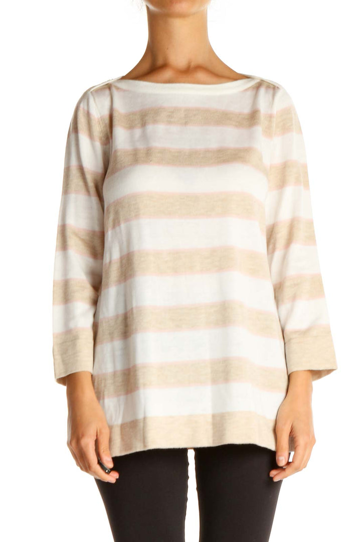 White Striped All Day Wear Sweater