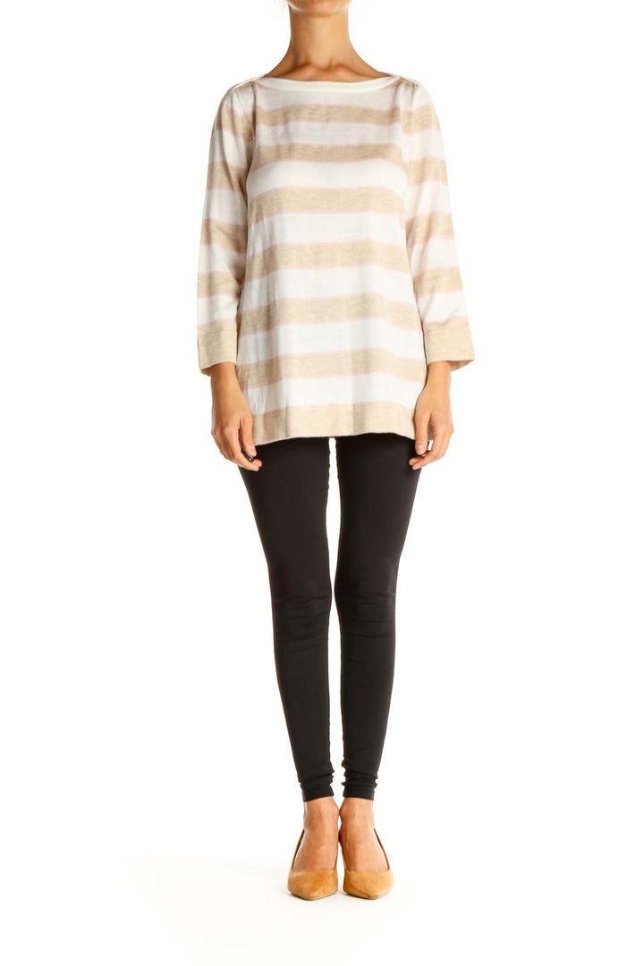 White Striped All Day Wear Sweater