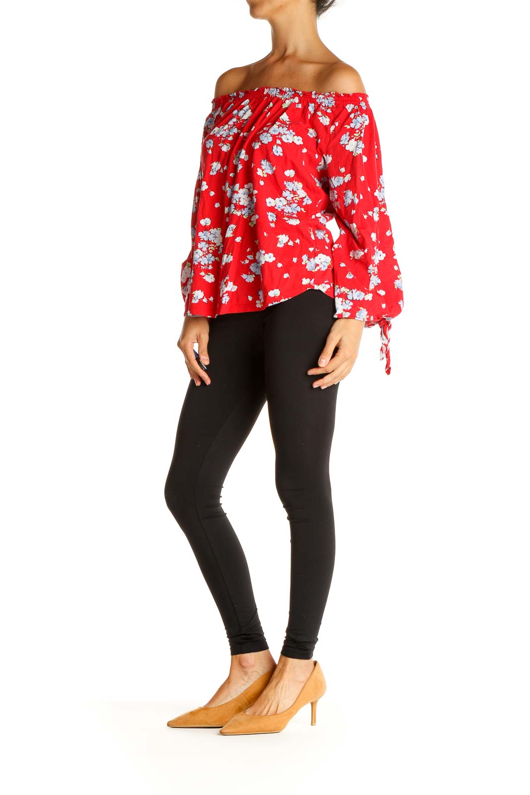 Red Floral Print Holiday Blouse