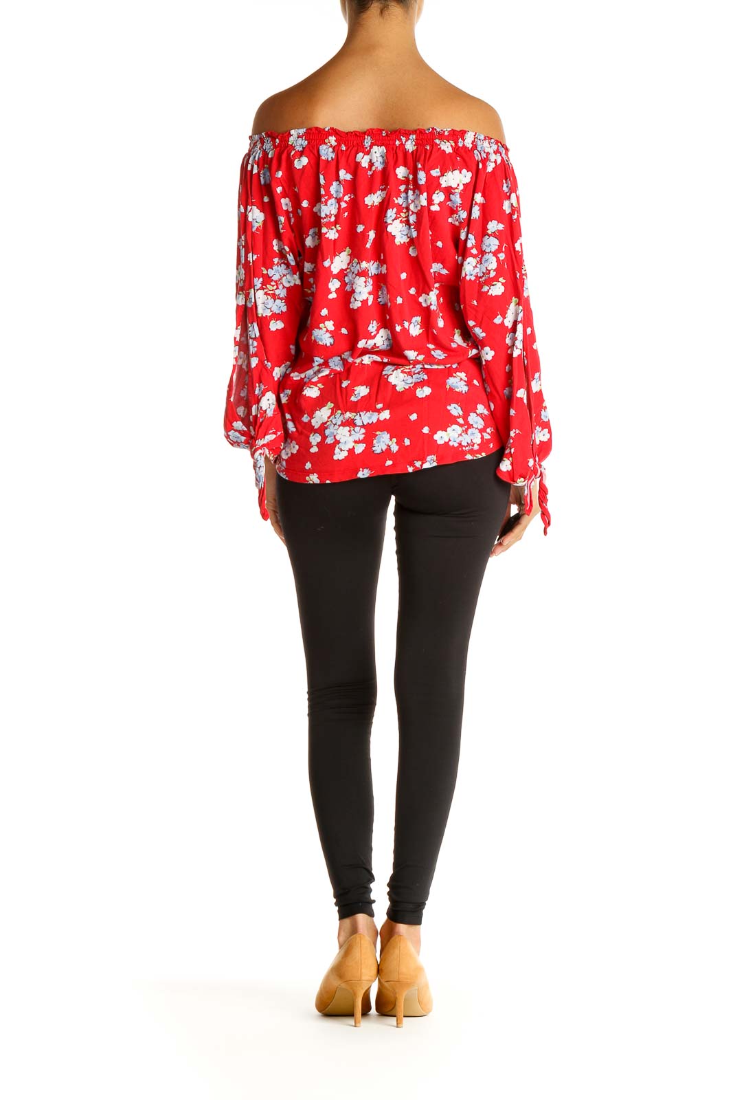 Red Floral Print Holiday Blouse