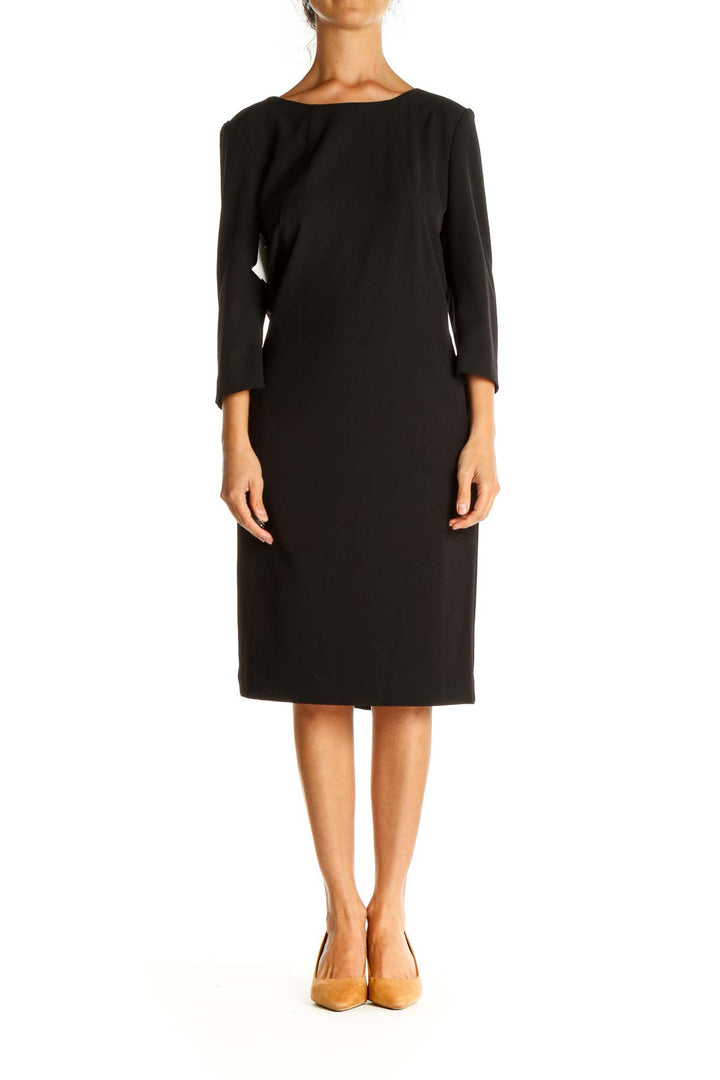 Black Solid Work Sheath Dress