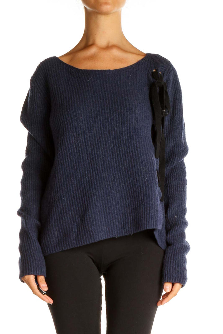 Blue Solid Classic Sweater