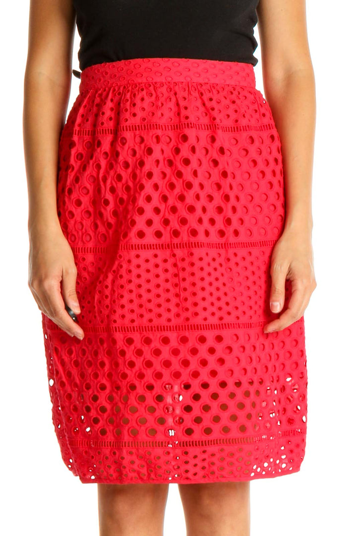 Red Textured Party Pencil Skirt