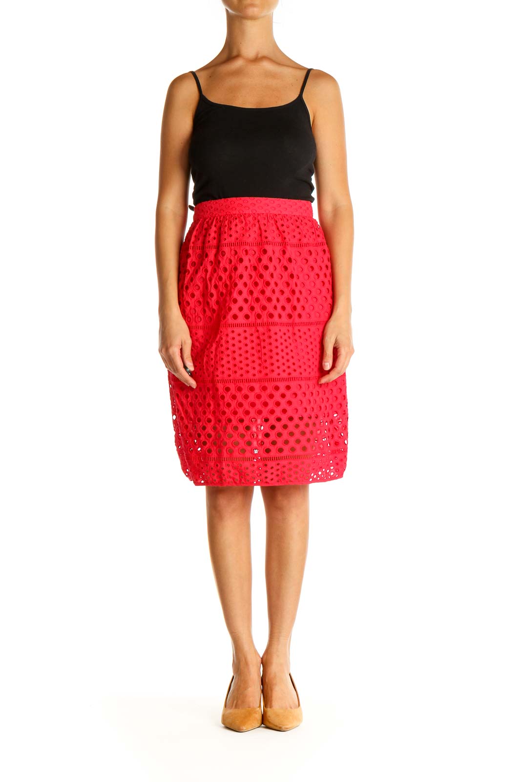 Red Textured Party Pencil Skirt