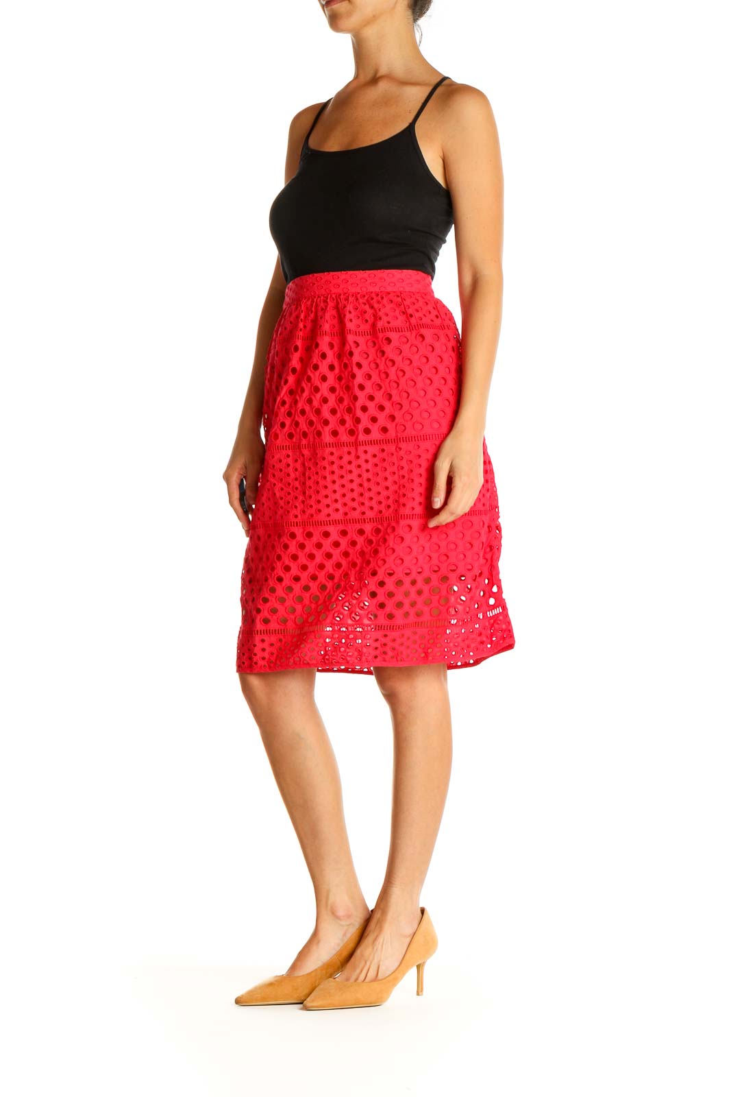 Red Textured Party Pencil Skirt