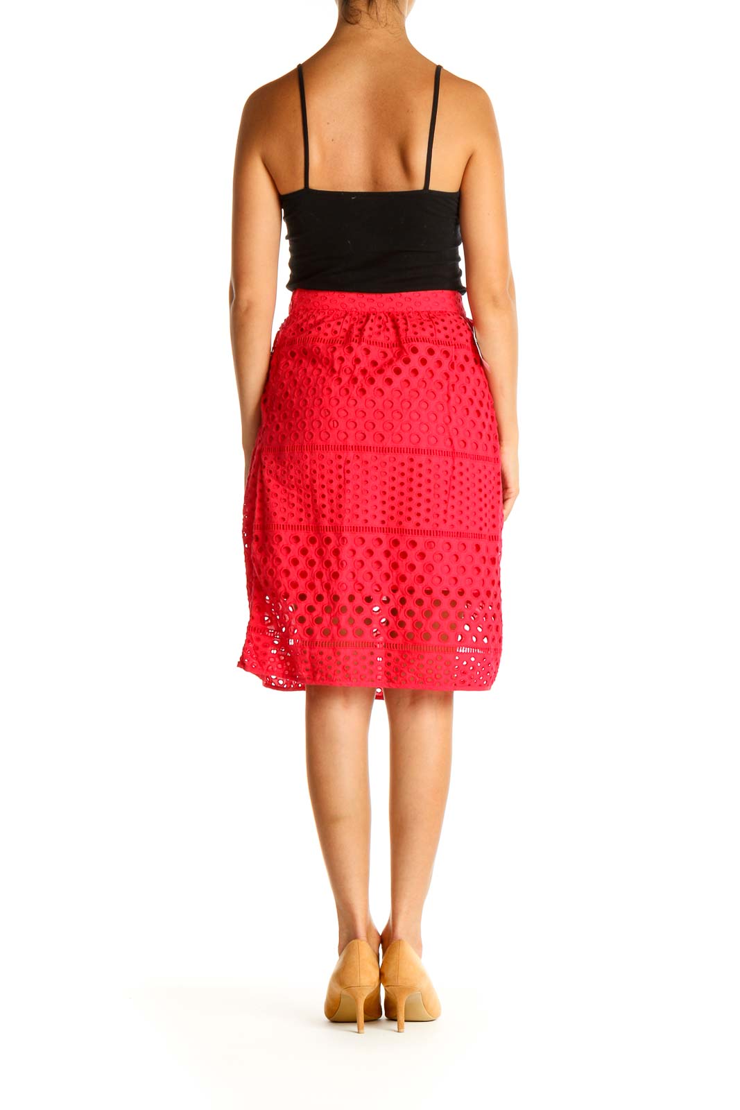 Red Textured Party Pencil Skirt