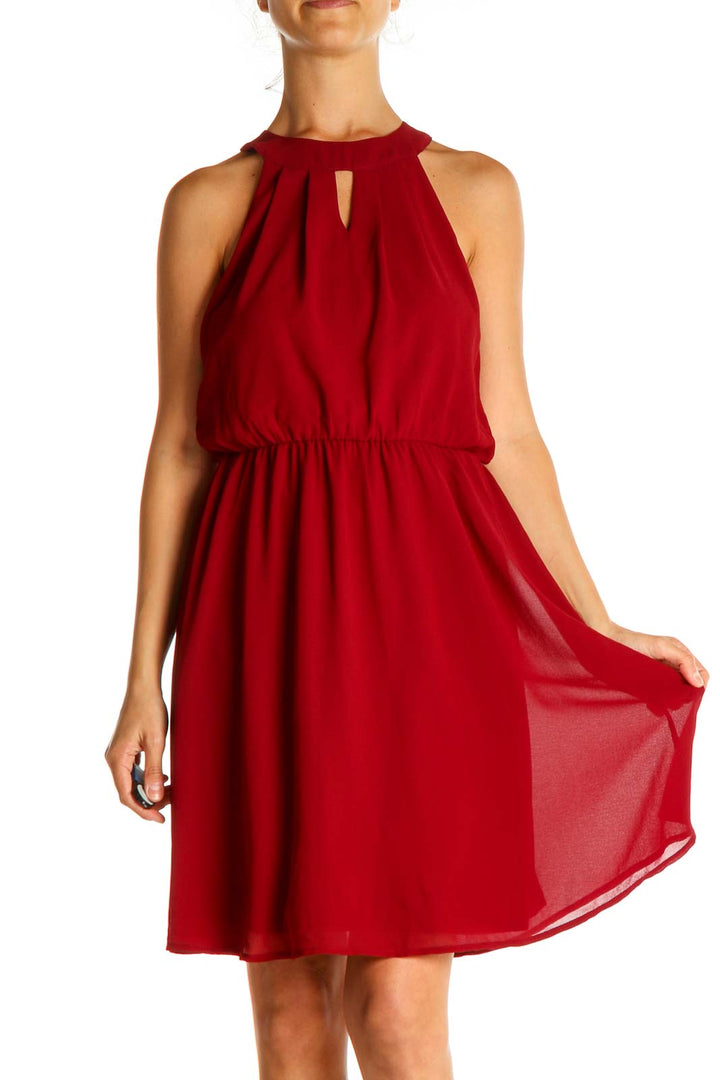 Red Solid Cocktail Fit & Flare Dress