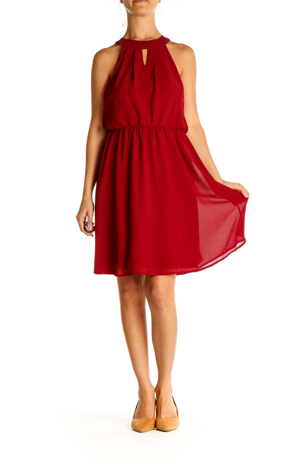 Red Solid Cocktail Fit & Flare Dress