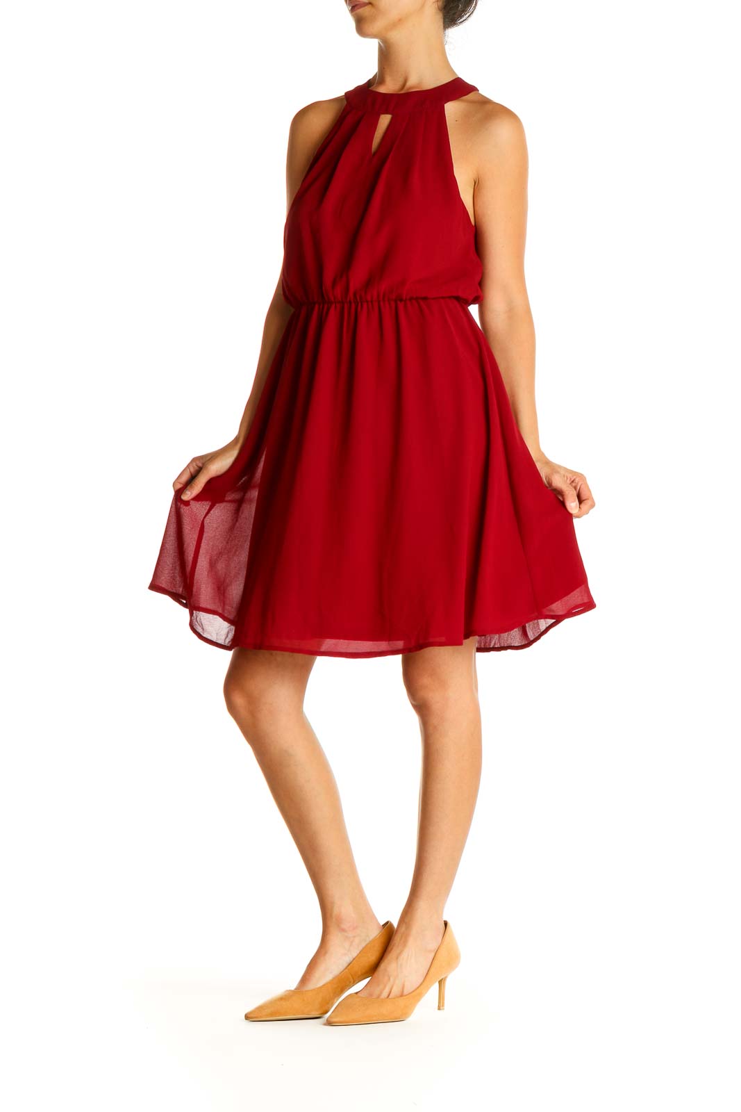 Red Solid Cocktail Fit & Flare Dress