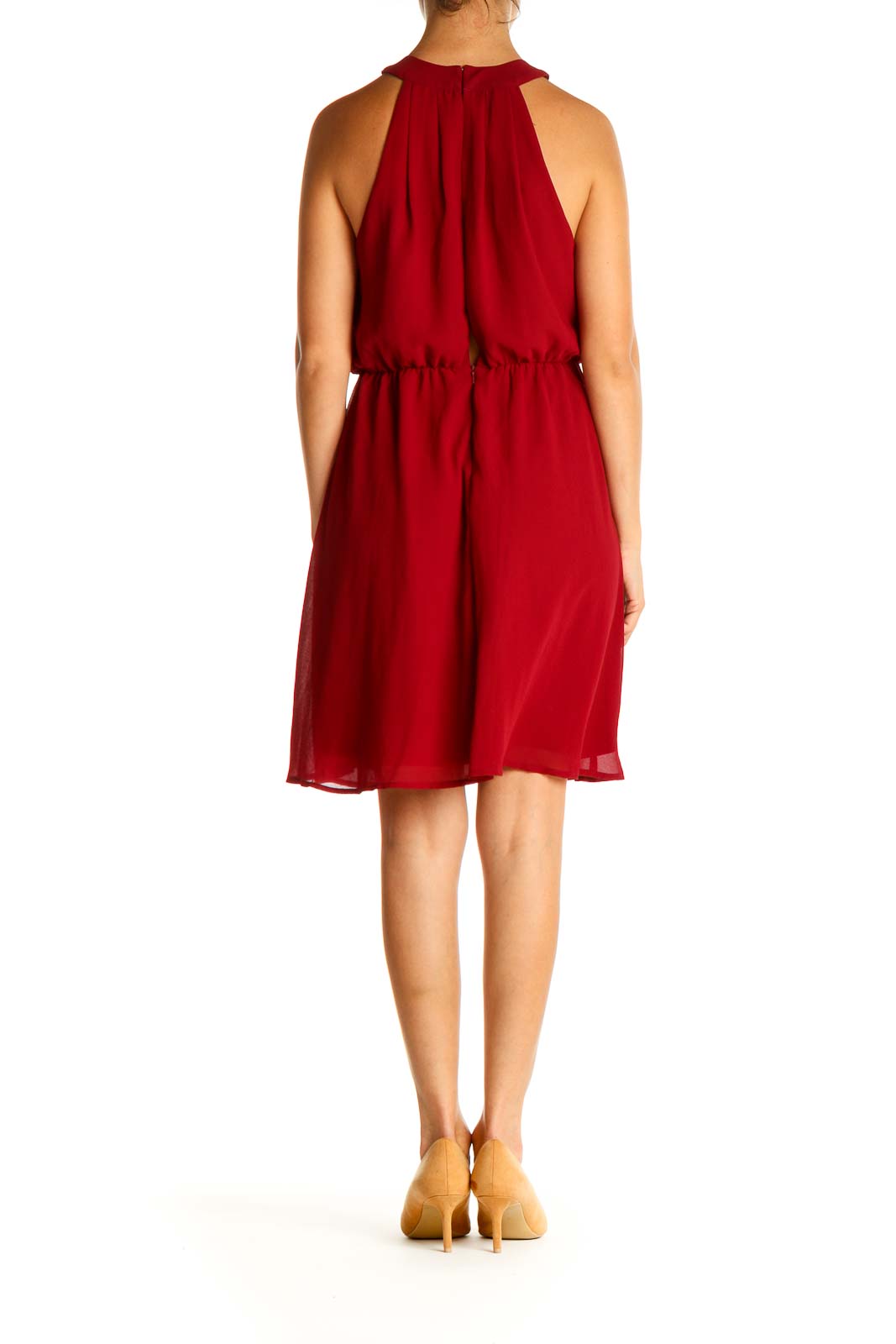 Red Solid Cocktail Fit & Flare Dress