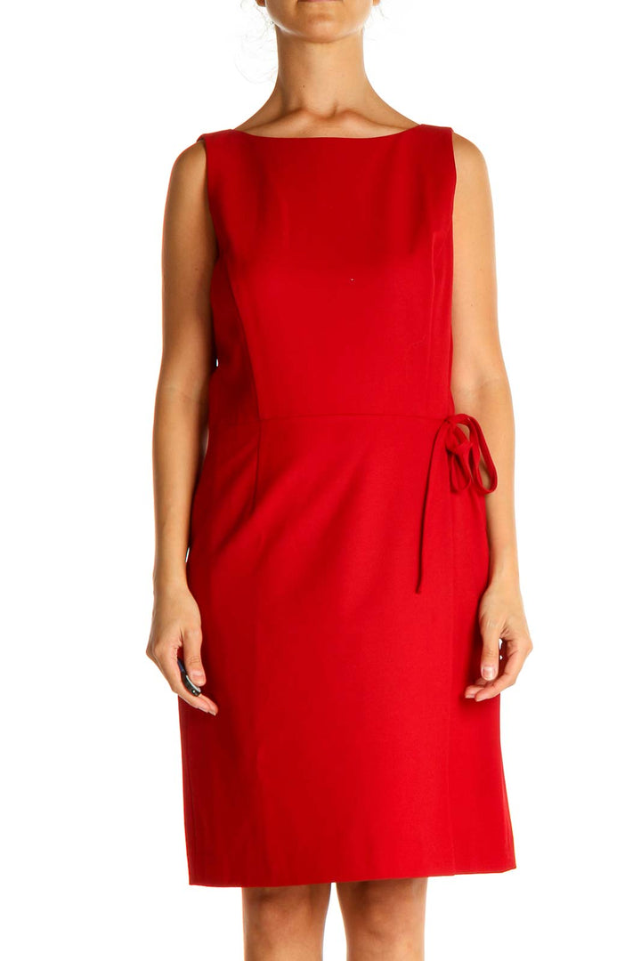 Red Solid Work Sheath Dress