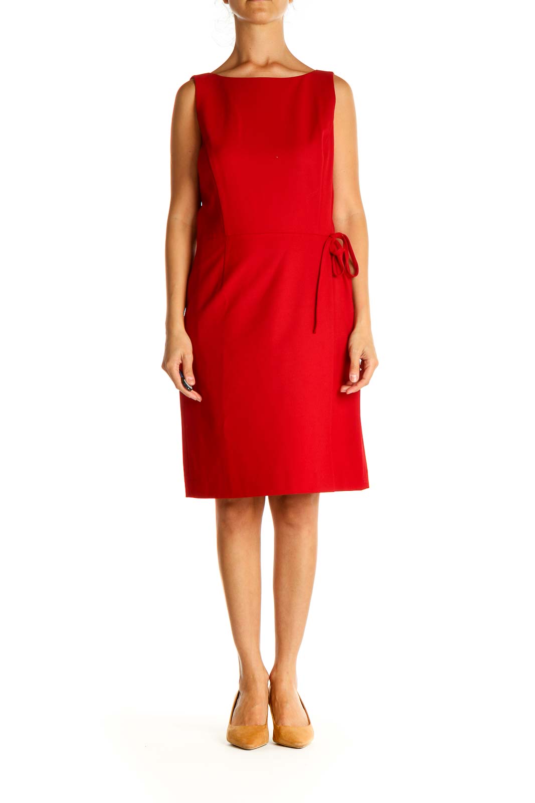 Red Solid Work Sheath Dress