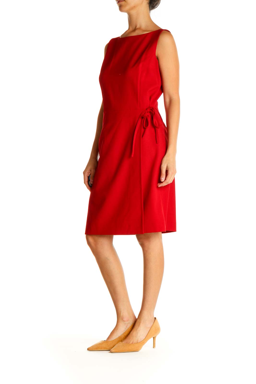 Red Solid Work Sheath Dress