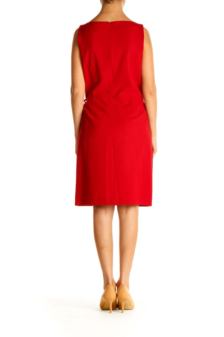 Red Solid Work Sheath Dress